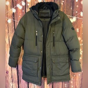 Criminal Damage Olive Puffer Jacket for Men